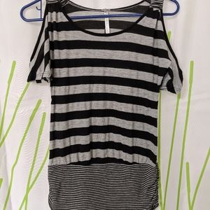Black gray striped shirt size small open shoulders